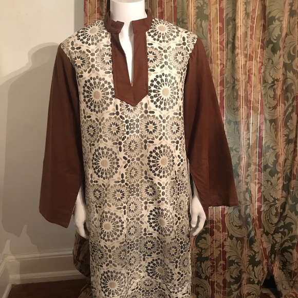 Caftan brown &cream shirt with side pocket